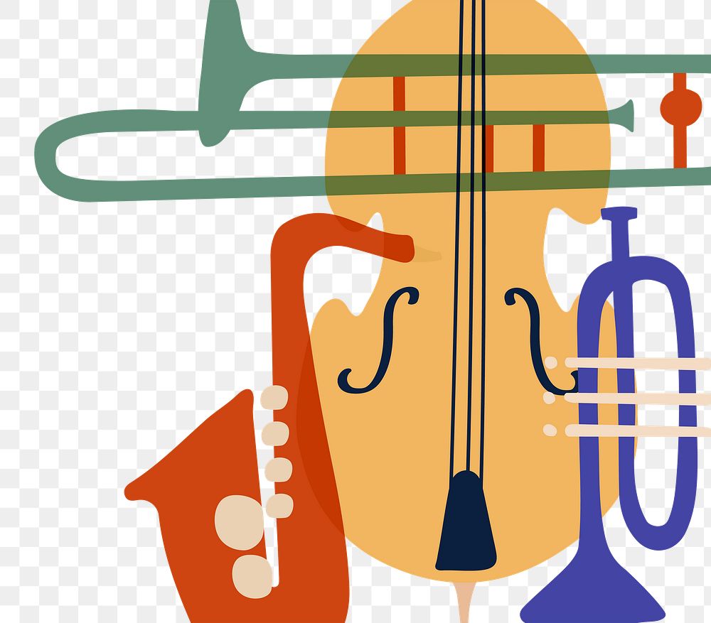 Music instruments png transparent background in retro design