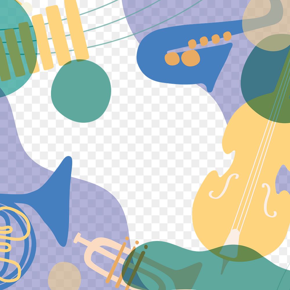 Retro music frame background png, purple instrument illustration