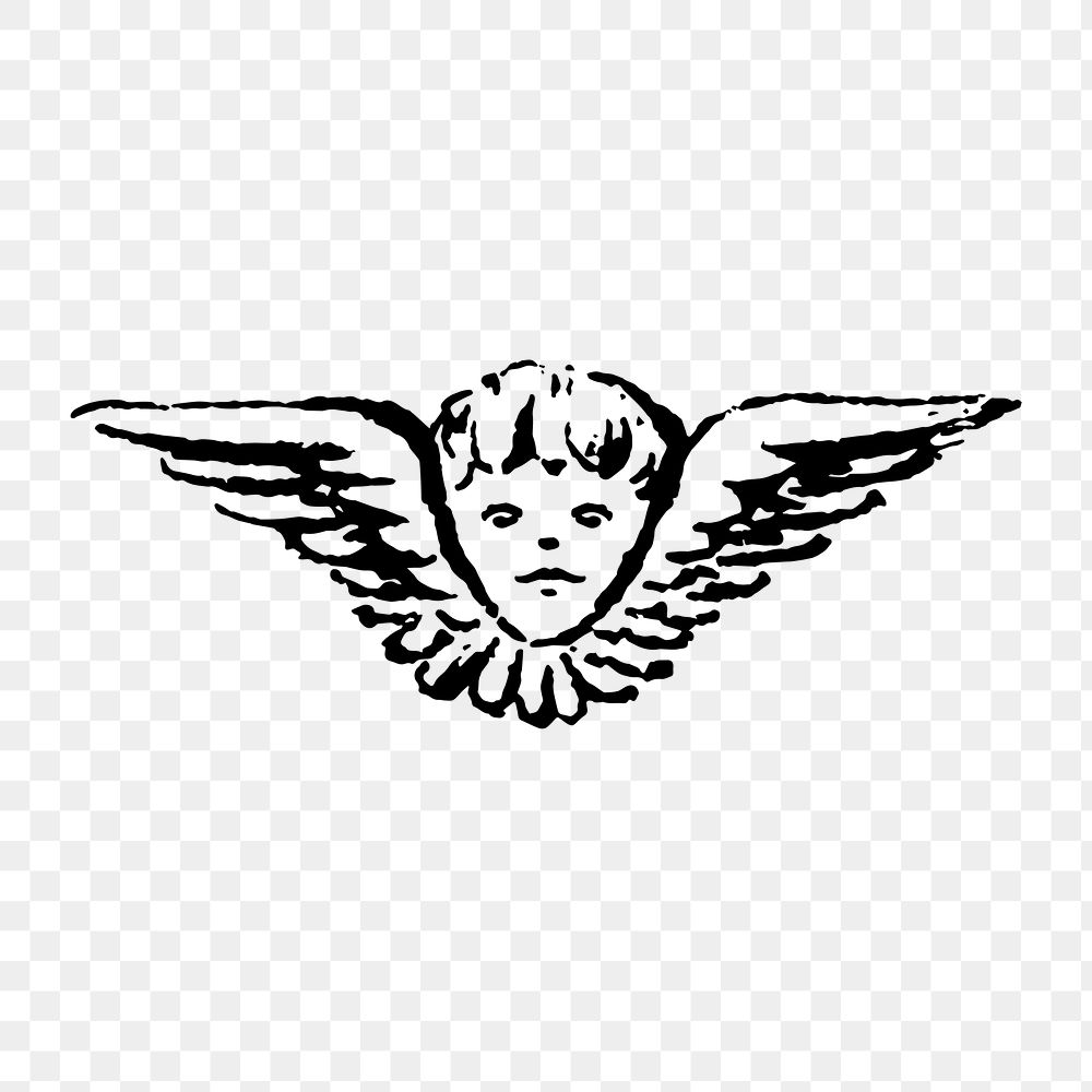 Vintage cherub png clipart, baby angel illustration in black