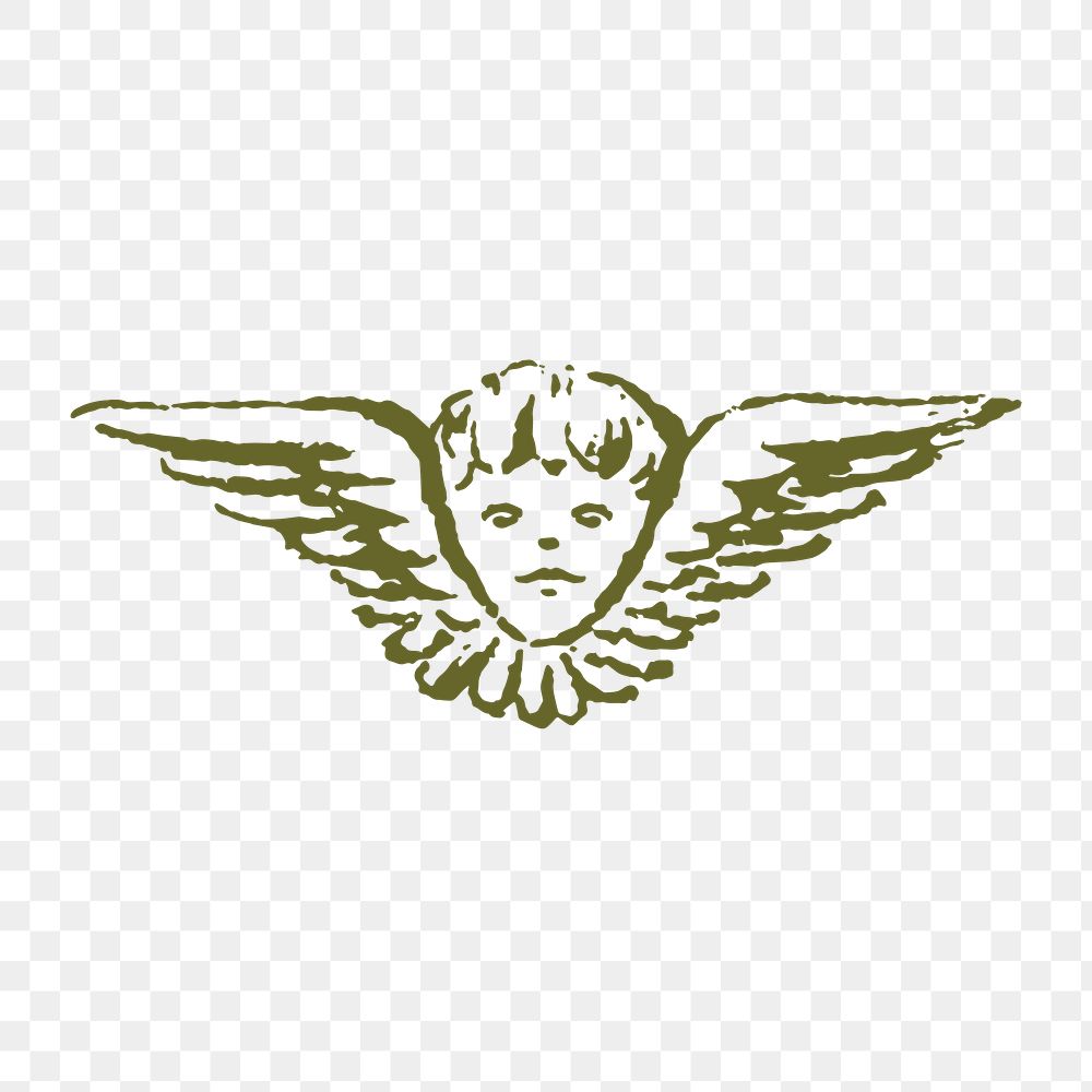 Vintage cherub png clipart, baby angel illustration in green