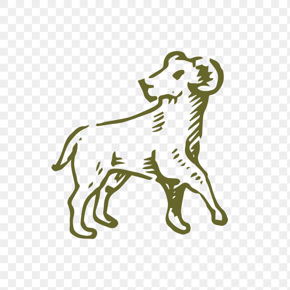 Vintage goat png clipart, animal icon illustration in green