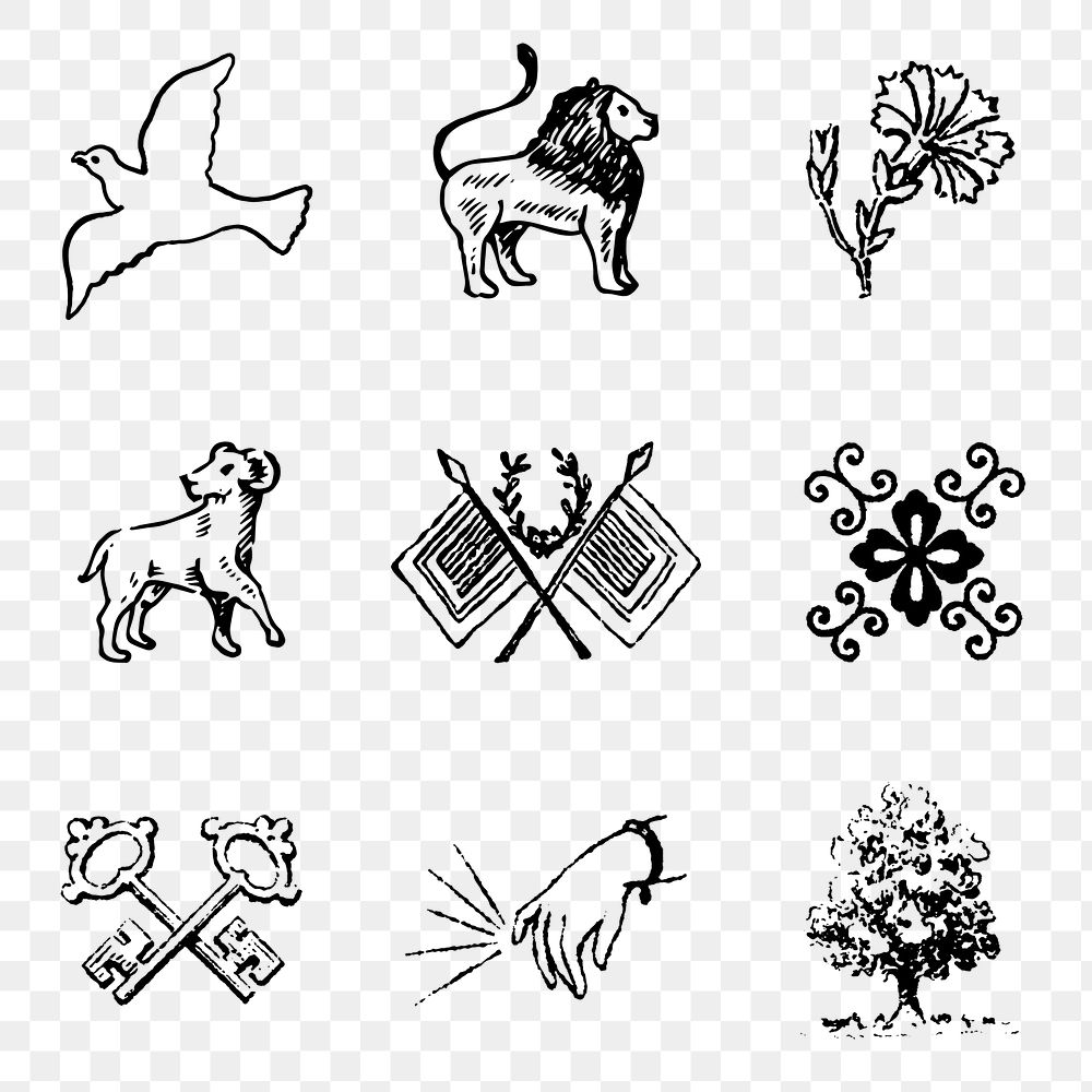 Vintage icon sticker png transparent, beautiful medieval art in black collection