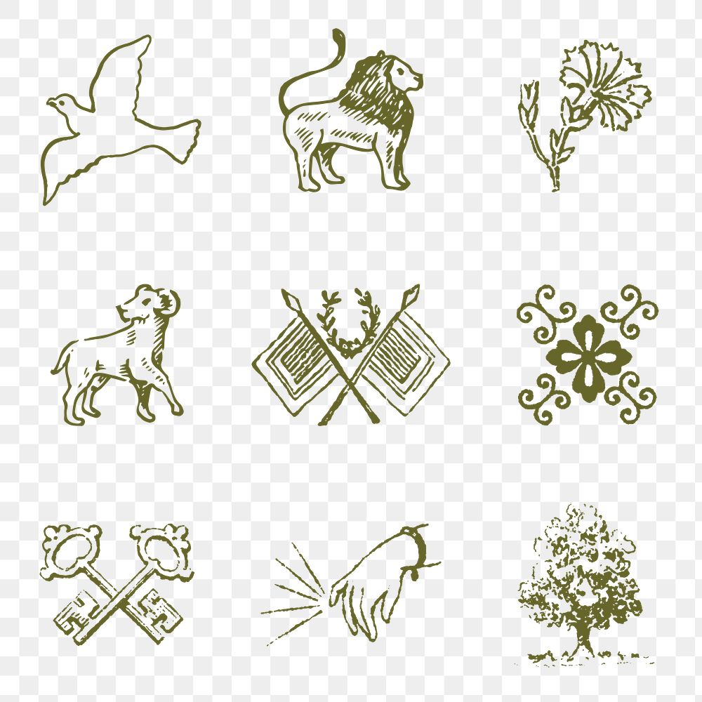 Ancient icon sticker png transparent, beautiful medieval art in green collection