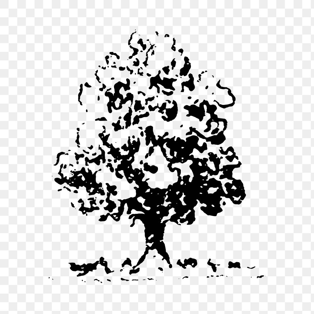 Vintage tree sticker png, botanical icon illustration in black