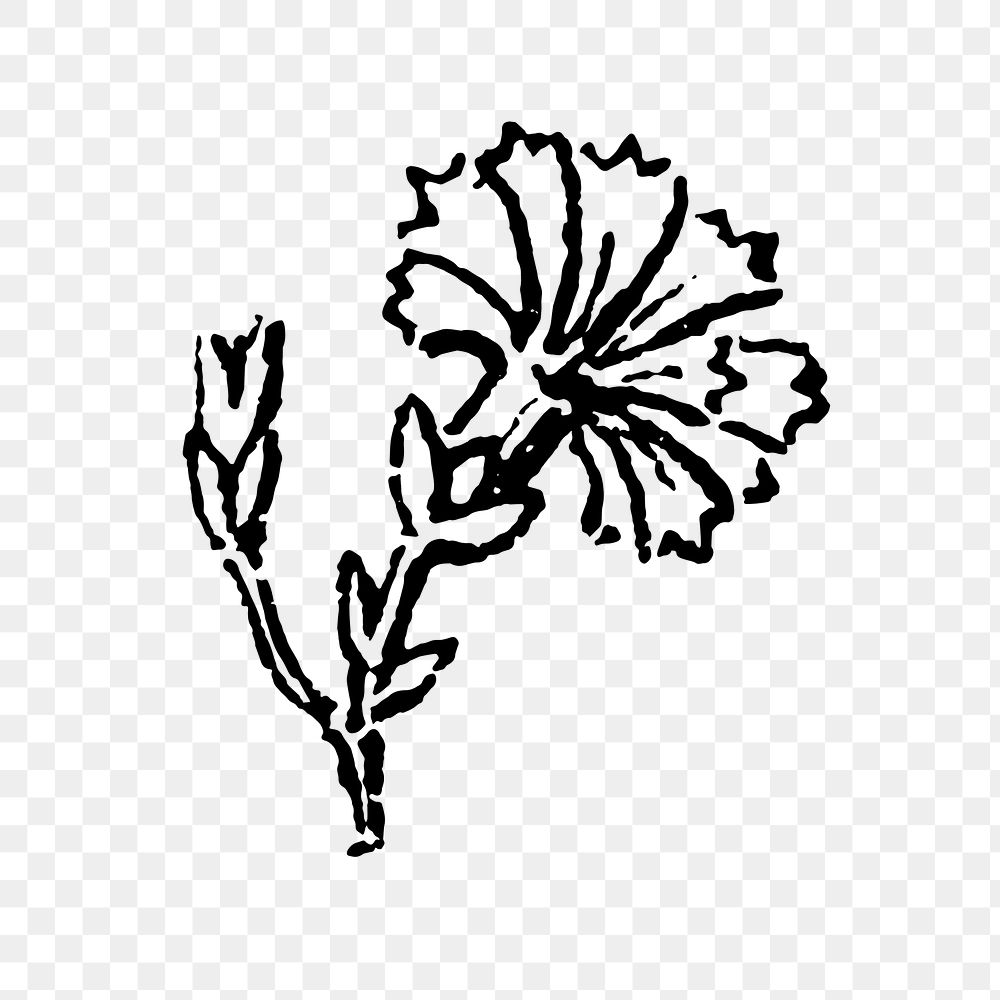 Vintage flower sticker png, botanical icon illustration in black