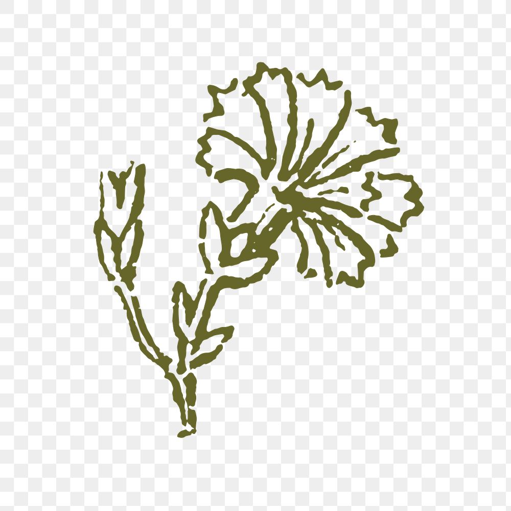 Vintage flower sticker png, botanical icon illustration in green
