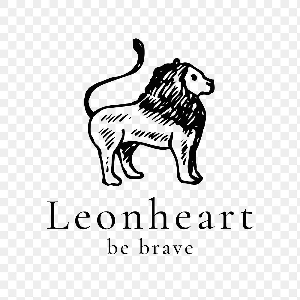 Antique lion png logo, animal illustration, vintage graphic for business
