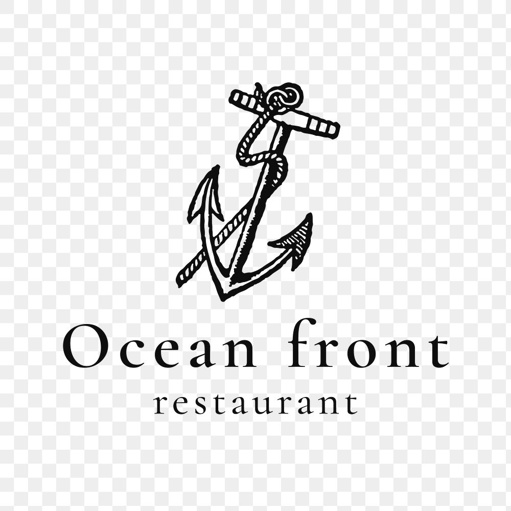 Vintage restaurant logo png, anchor illustration for business in black