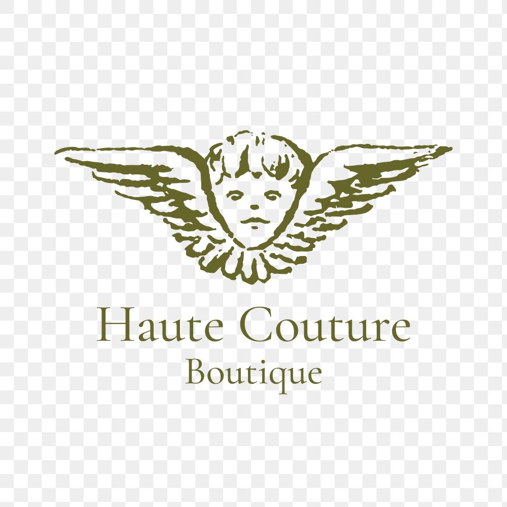 Vintage boutique logo png, cherub badge illustration, business branding graphic