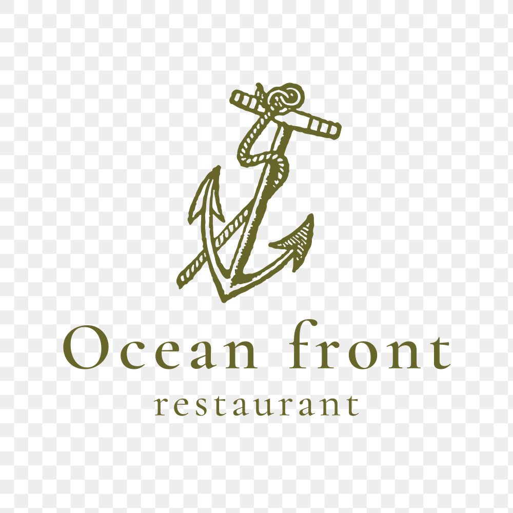 Vintage restaurant logo png, anchor illustration for business in green