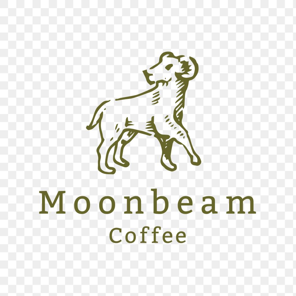 Vintage cafe logo png, goat animal illustration for business in green