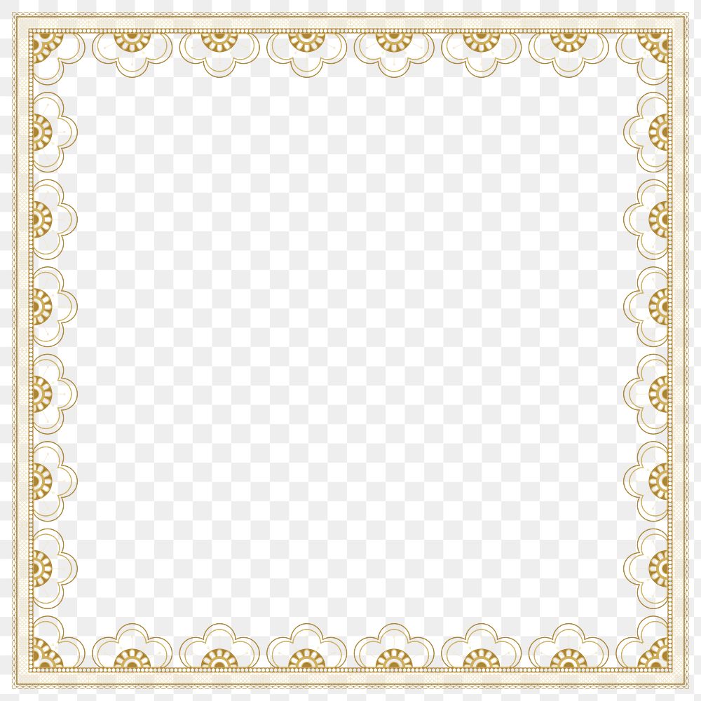 Floral lace frame png transparent, gold feminine fabric design