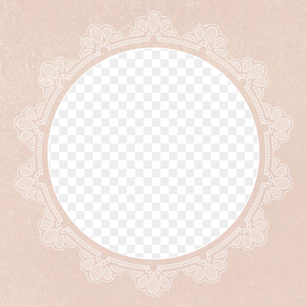 Vintage lace frame, white doily on beige background