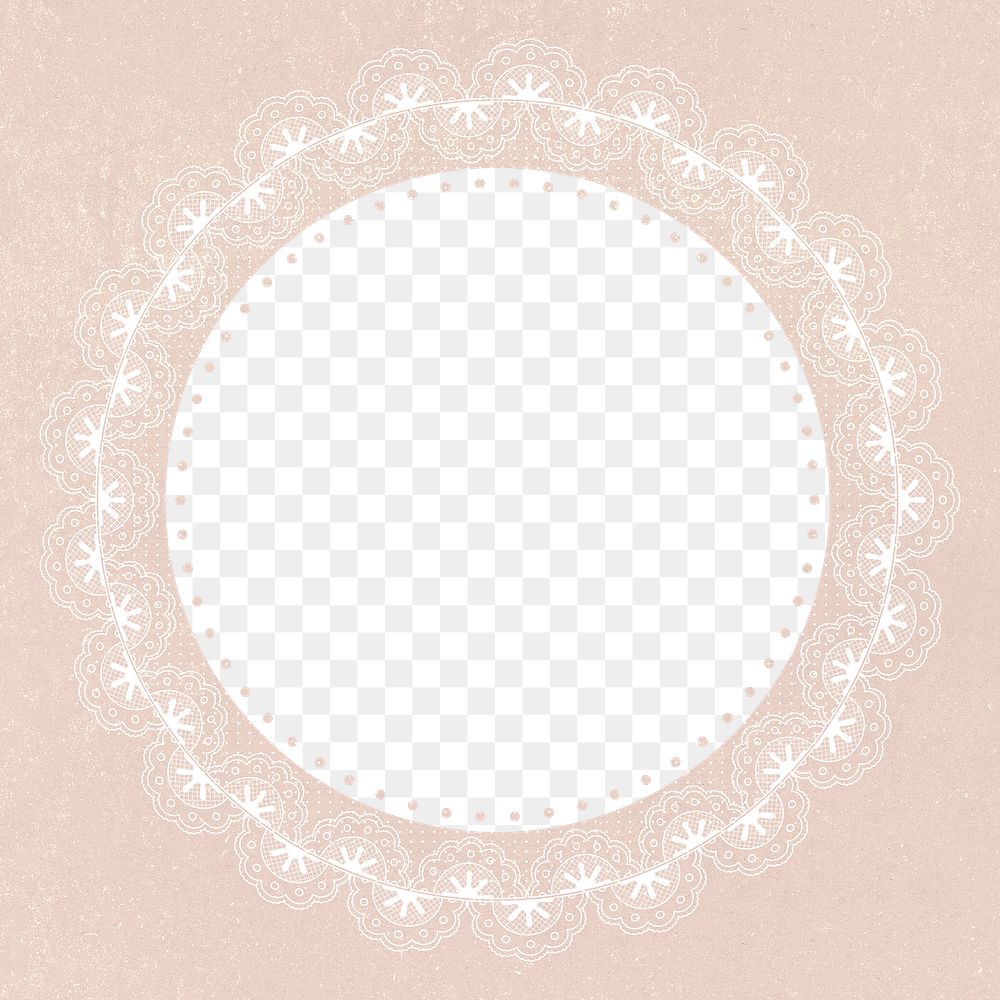 Vintage lace frame, white doily on beige background
