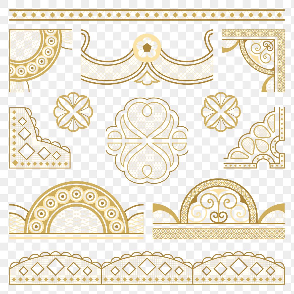 Vintage lace png clipart, feminine gold fabric, transparent design set