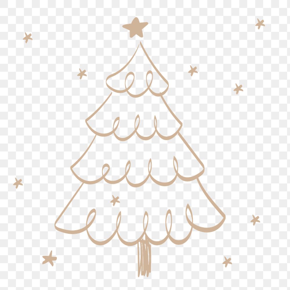 Cute Christmas tree png background, festive doodle in brown