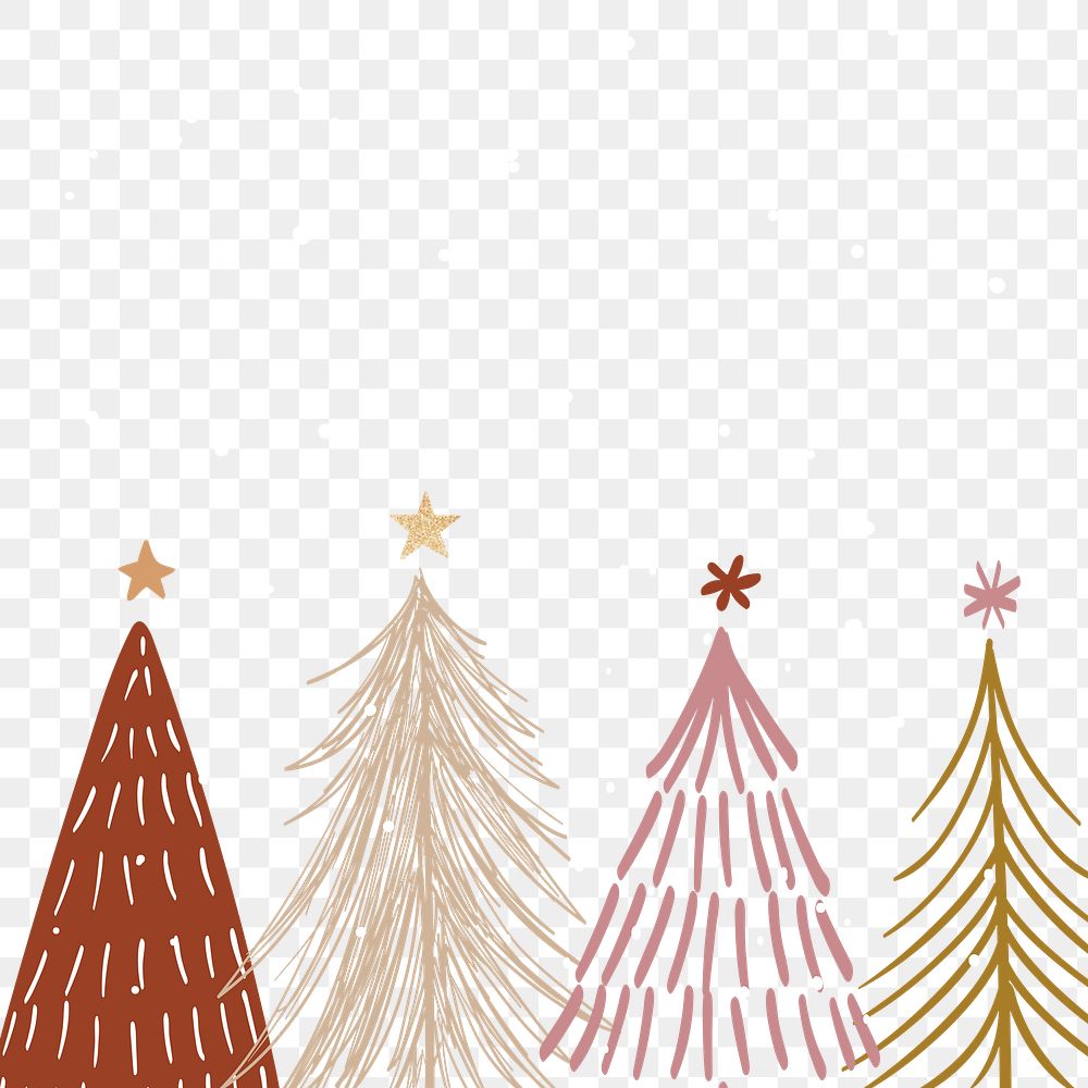 Christmas snow png background, pine trees border, red doodle design