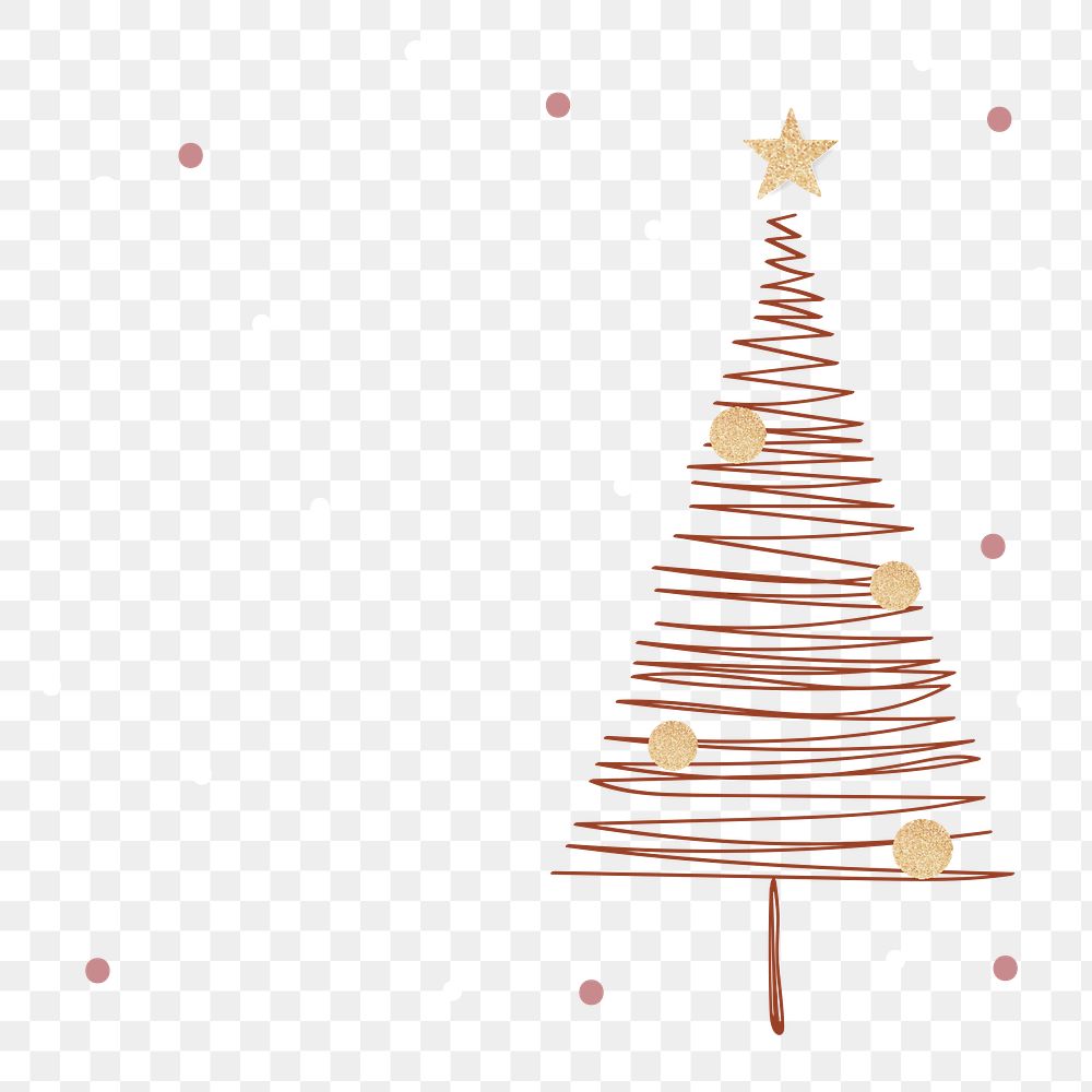 Red Christmas tree png background, winter snow border in doodle design