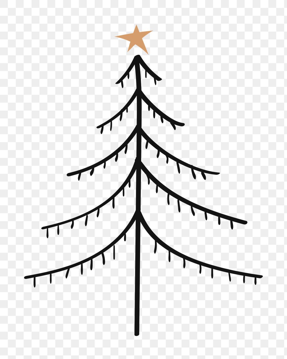 Christmas tree sticker png transparent, cute doodle clipart in black