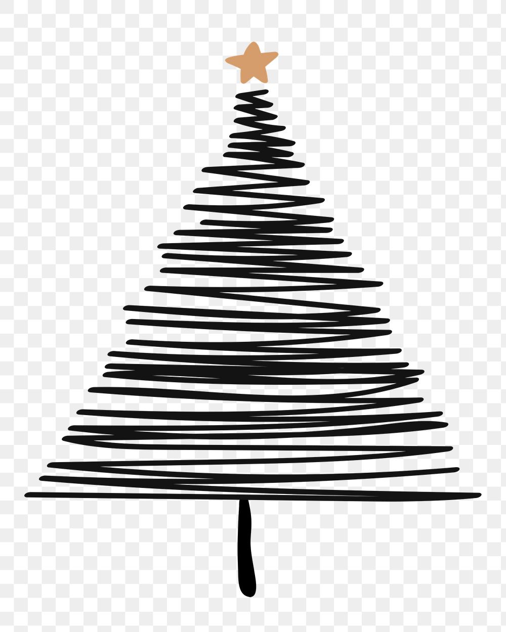 Cute Christmas tree sticker png transparent, hand drawn doodle in black