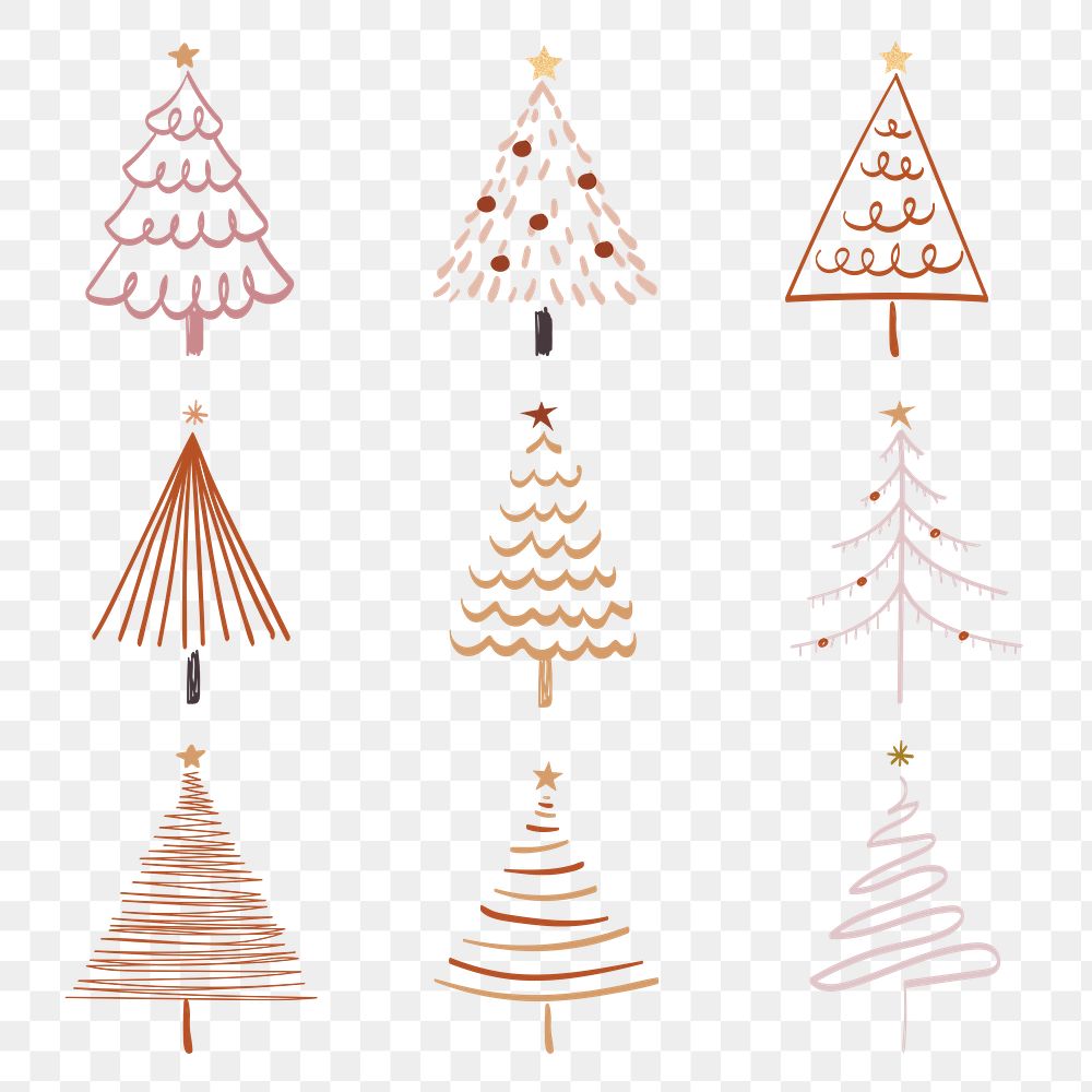 Christmas doodle png sticker, cute tree and animal illustration collection