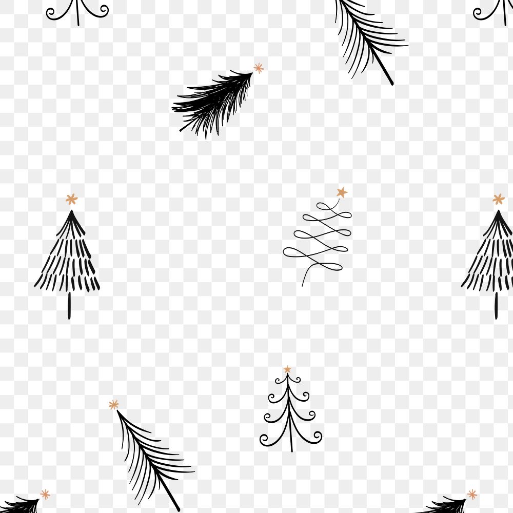 Christmas tree png background, festive pattern in doodle black design