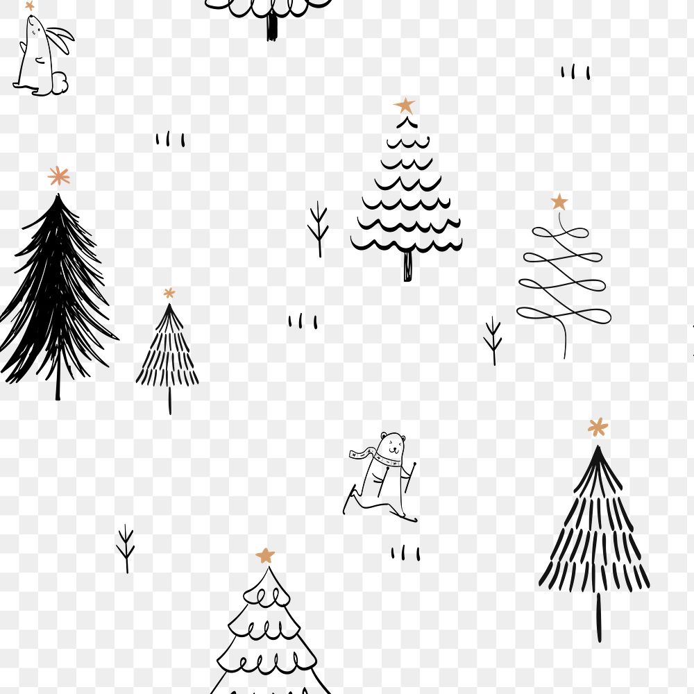 Christmas doodle png background, cute polar bear animal pattern in color