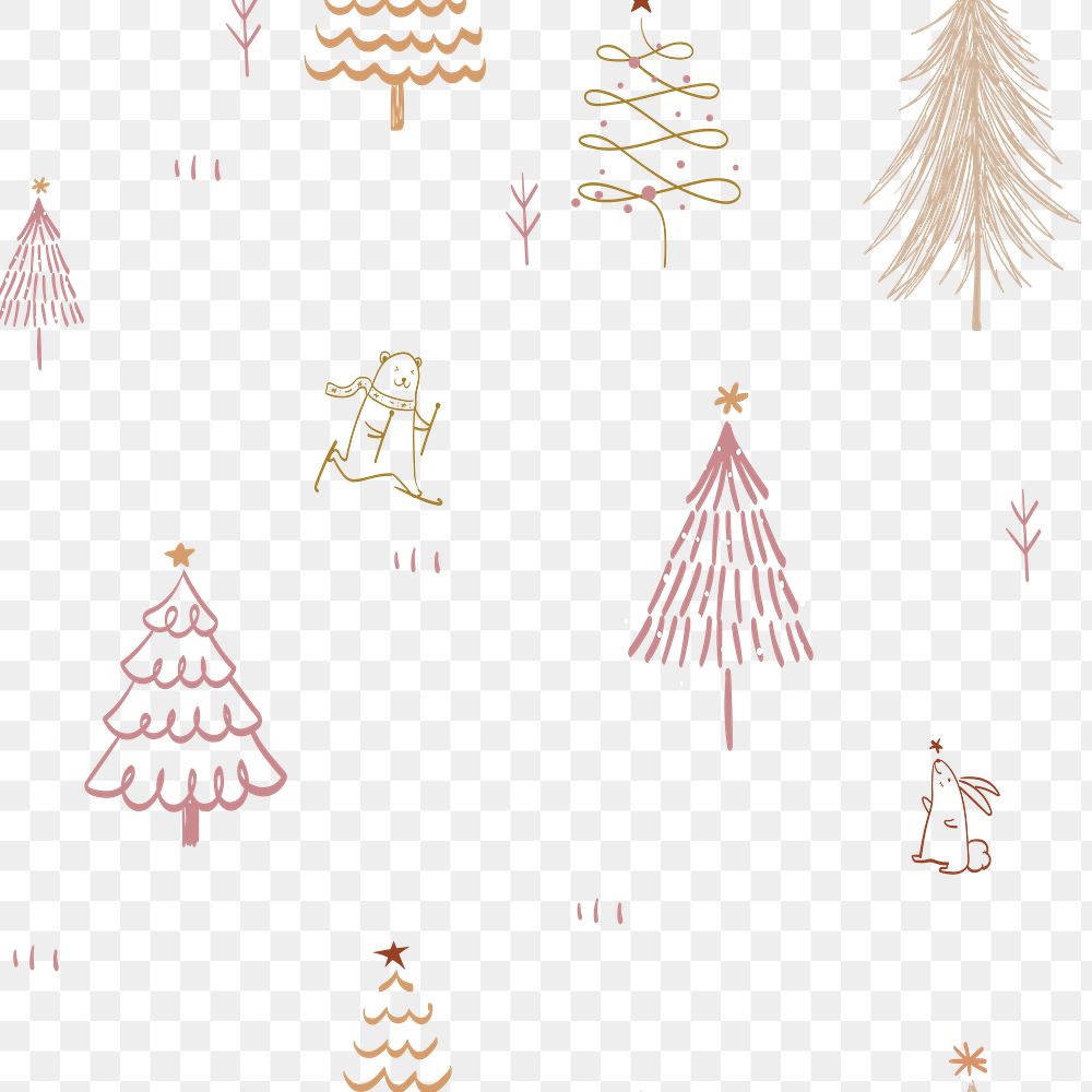 Christmas doodle png background, cute polar bear animal pattern in pink