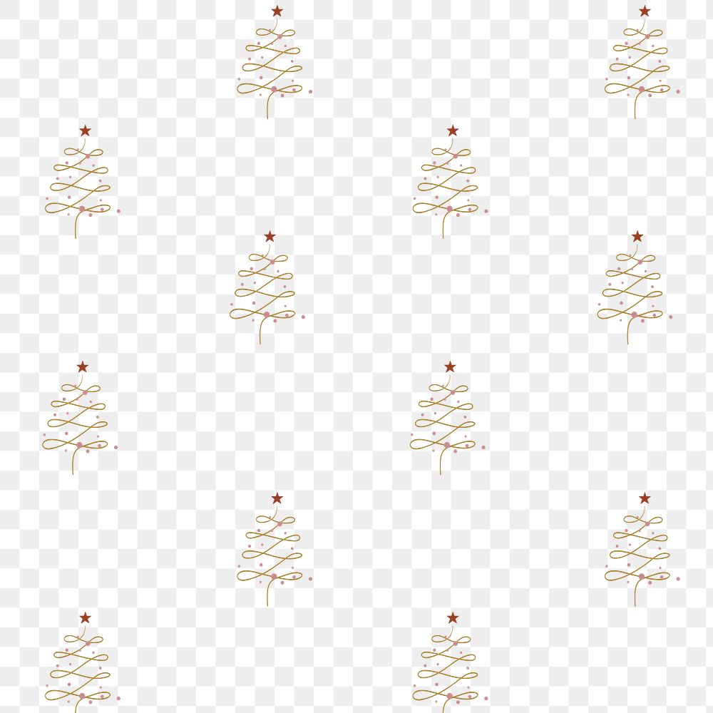 Simple Christmas png background, gold trees pattern, cute doodle design