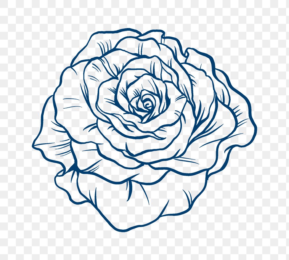 Vintage rose flower png tattoo art, blue botanical sticker