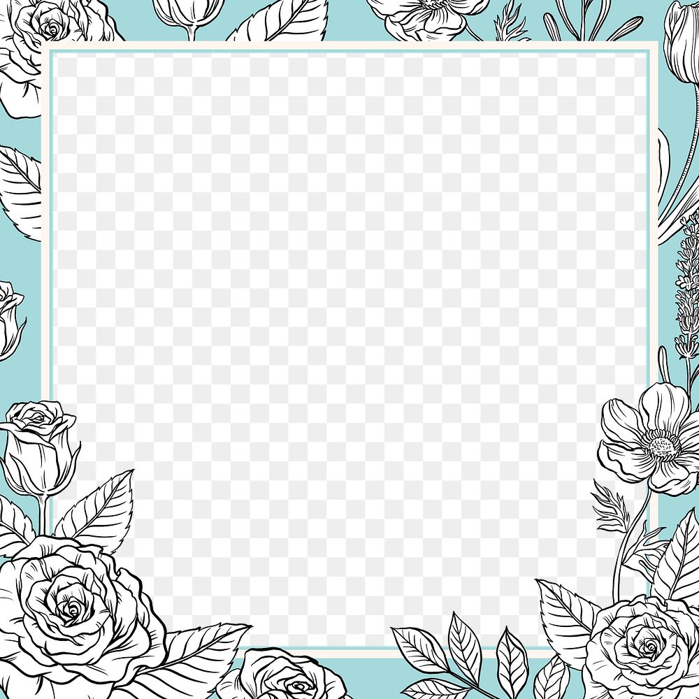 Blue flower png transparent background, vintage botanical frame
