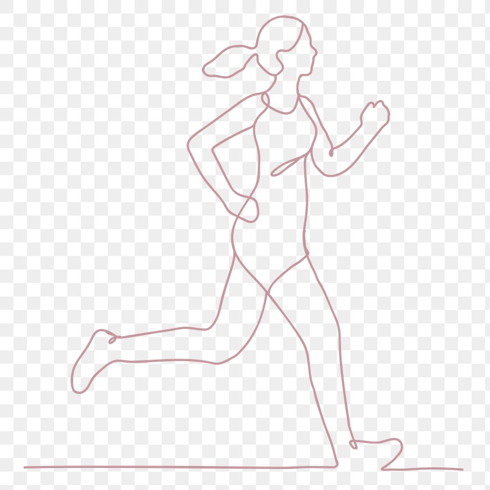 Fitness png line art, person jogging, simple drawing illustration