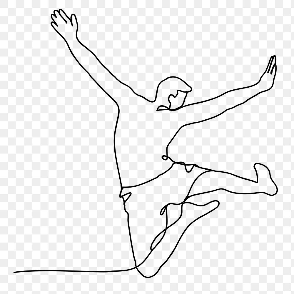 Jumping png line art, person jumping, simple drawing illustration