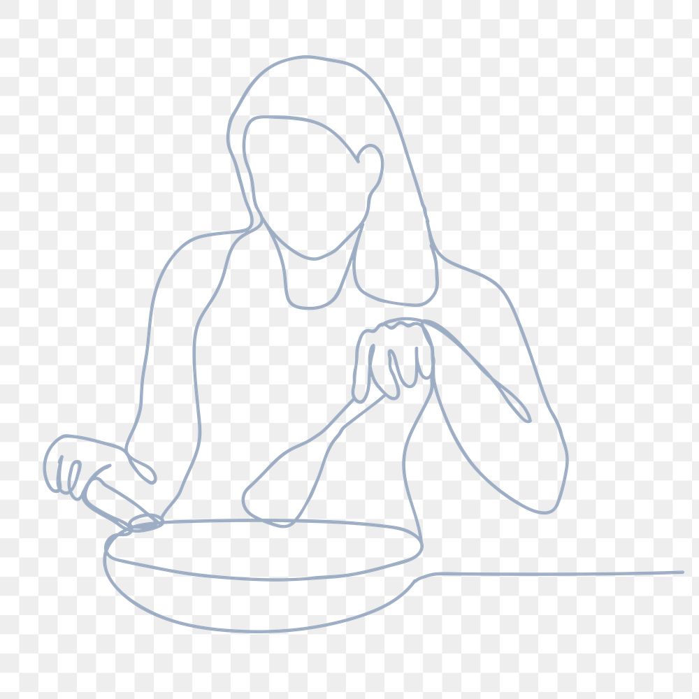 Home cooking png line art, person cooking, simple drawing illustration