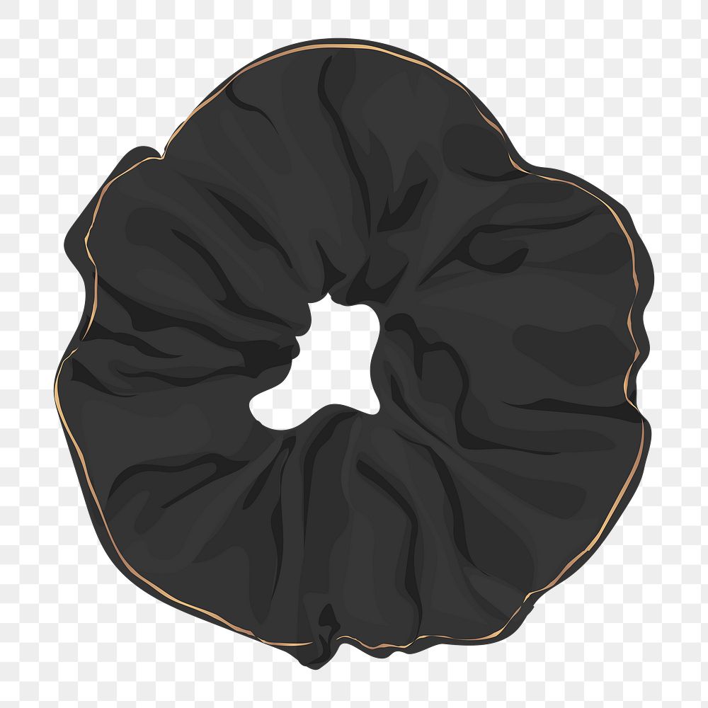 Black scrunchie png sticker, feminine essential hair band illustration