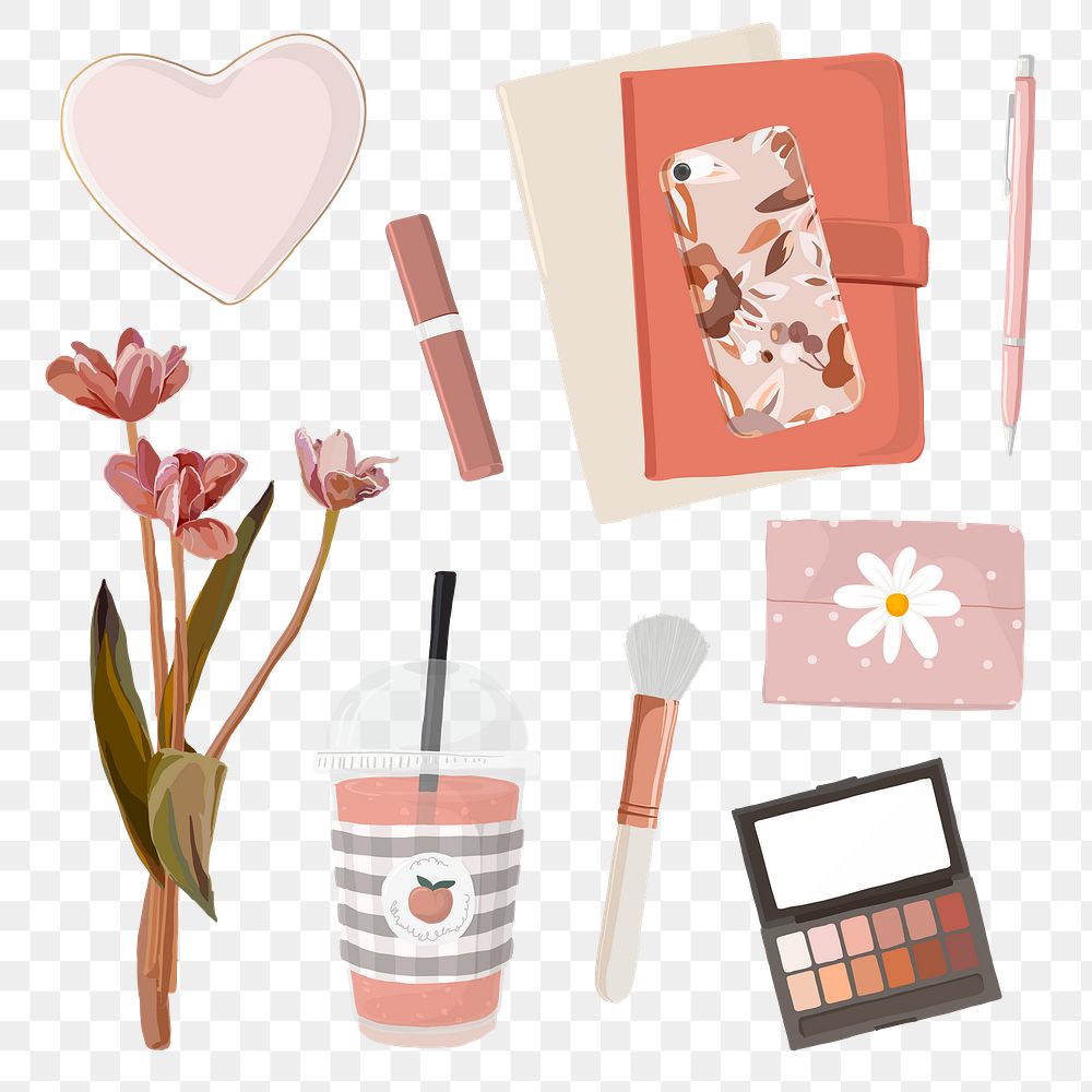 Aesthetic influencer lifestyle png sticker, feminine illustration collection