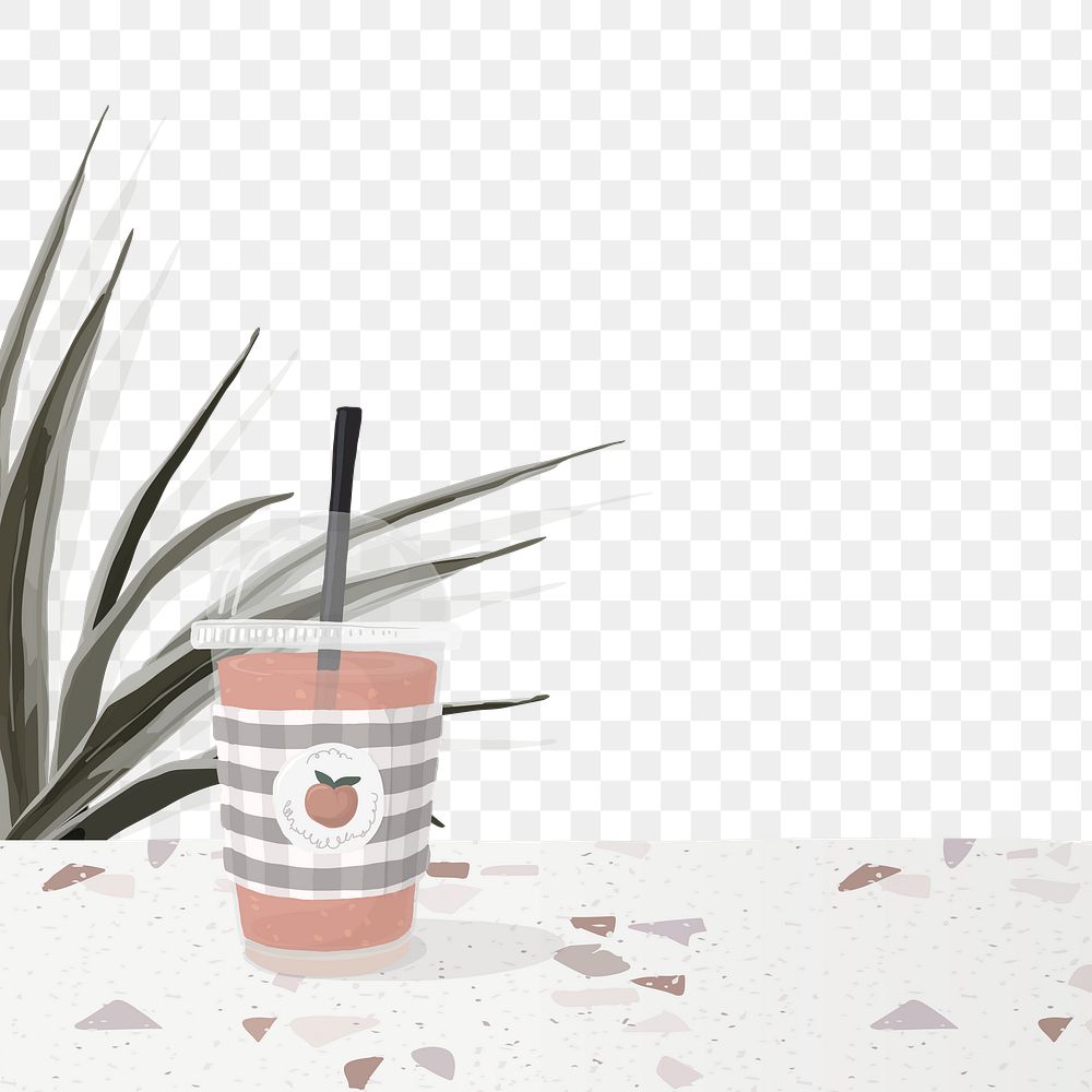 Iced tea png background, terrazzo border, feminine illustration