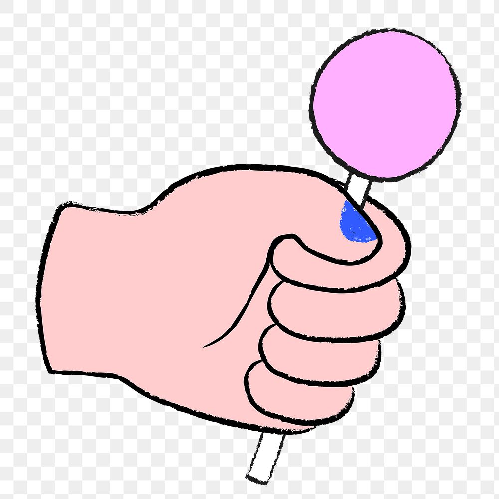 Lollipop hand png transparent clipart, colorful doodle