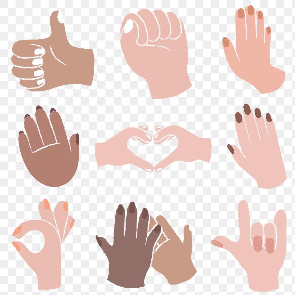 Diverse people png, hand gestures sticker set