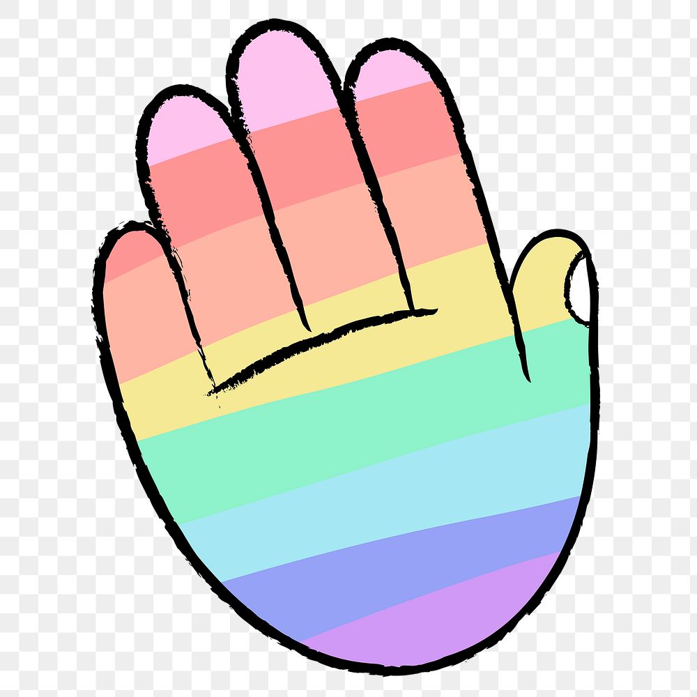 LGBTQ+ palm png hand sticker, colorful doodle on transparent background