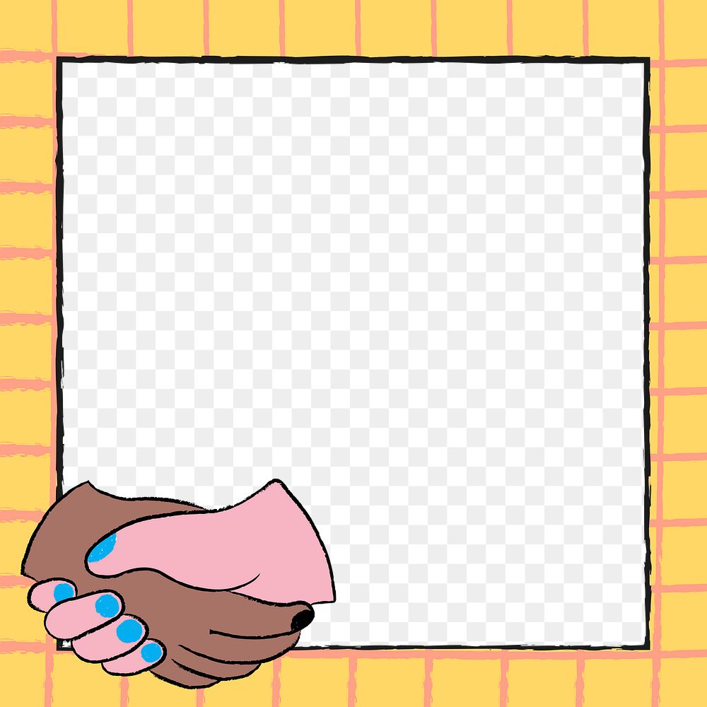 Handshake doodle png frame background, yellow doodle with diversity theme