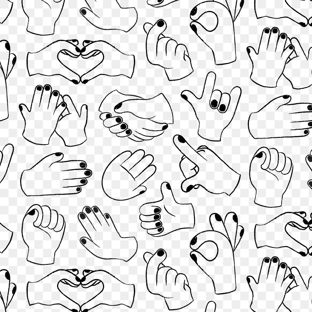 Hand doodle png transparent background, cute gesture pattern in black