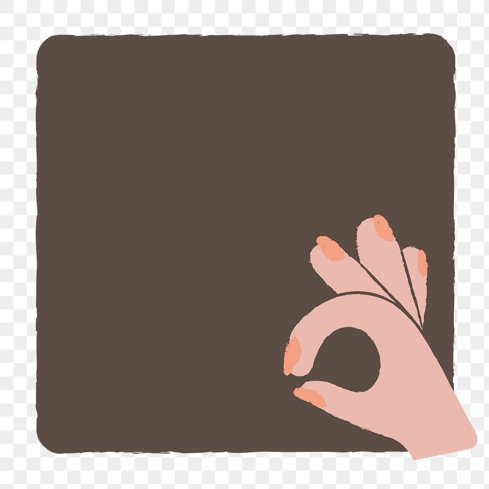 Brown doodle png frame background, ok hand gesture in transparent design
