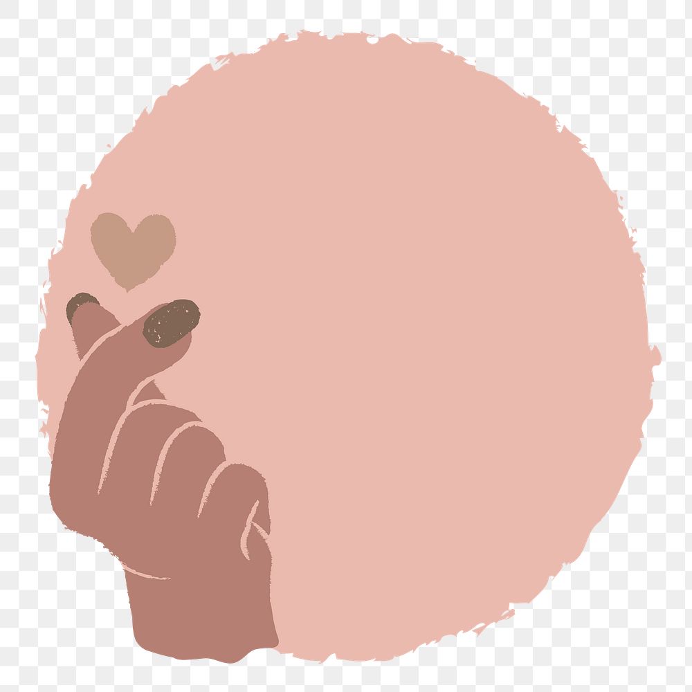Mini heart png frame, transparent background, love hand sign doodle