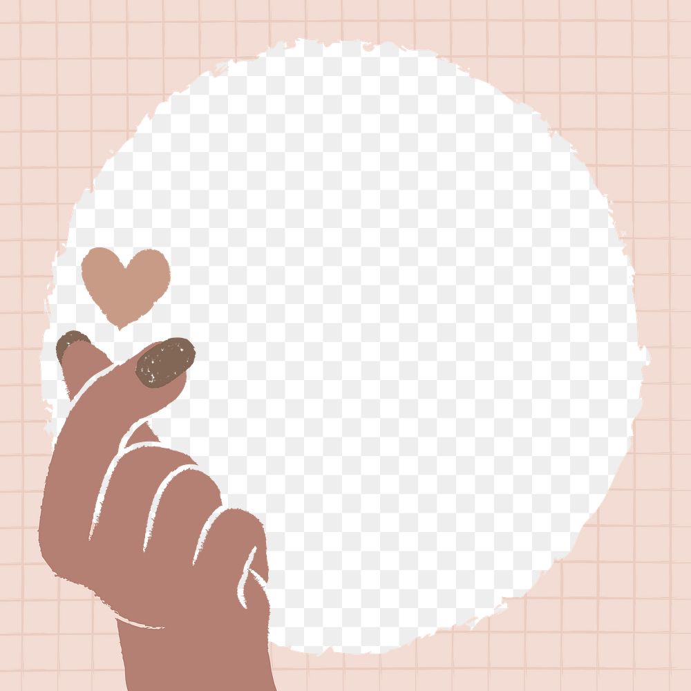 Mini heart png frame, transparent background, love hand sign doodle