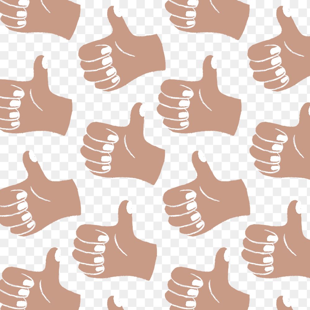 Thumbs up background png transparent, hand doodle pattern in brown