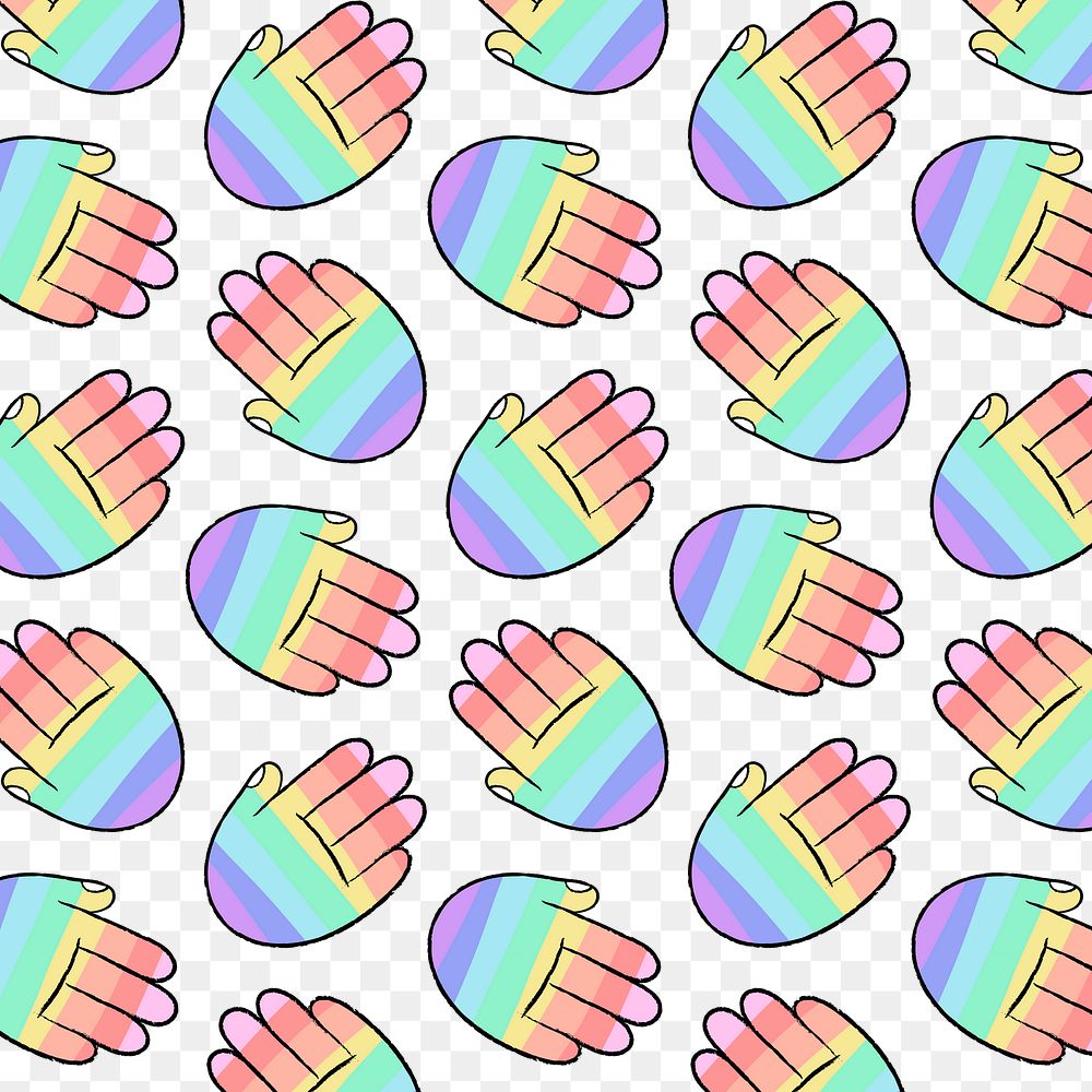 LGBTQ+ rainbow background png transparent, hand doodle pattern