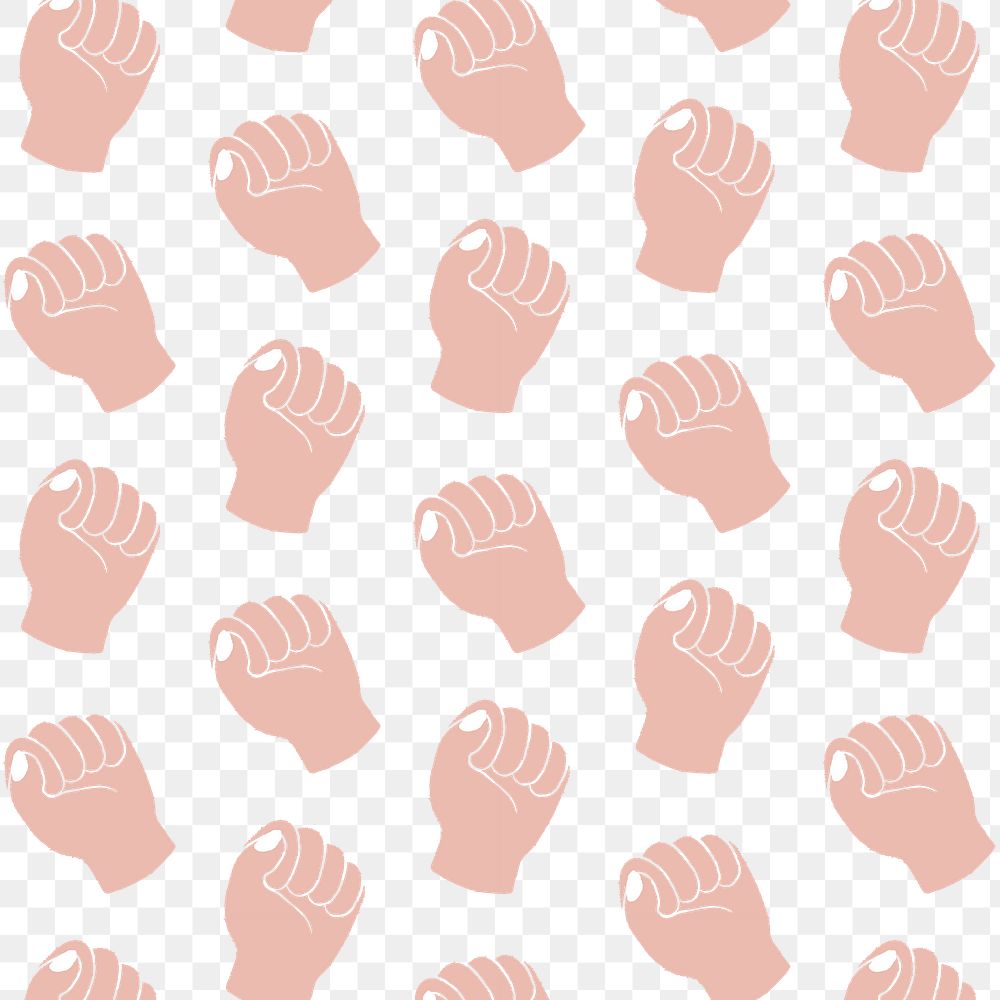 Raised fist png transparent background, doodle pattern with empowerment concept