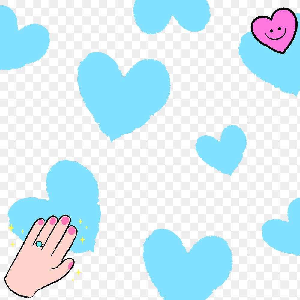 Heart pattern png transparent background, cute blue doodle