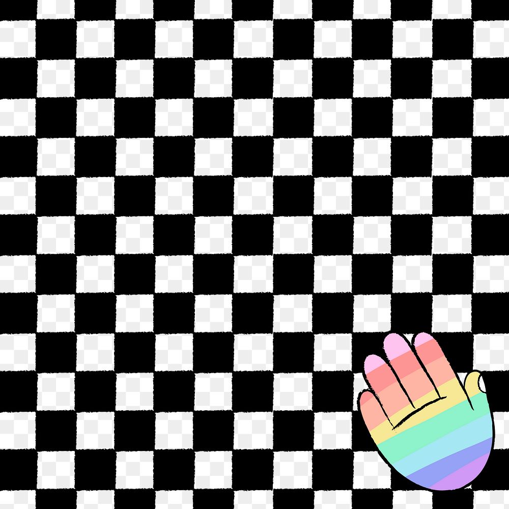 Checkered pattern png transparent background, LGBTQ+ rainbow hand doodle